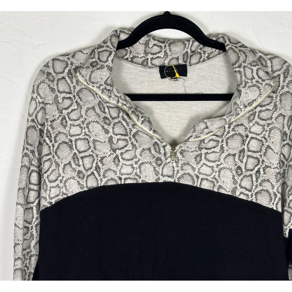 Monrow Sweatshirt Colorblock Snakeskin Print Sporty Black white S - Picture 5 of 11